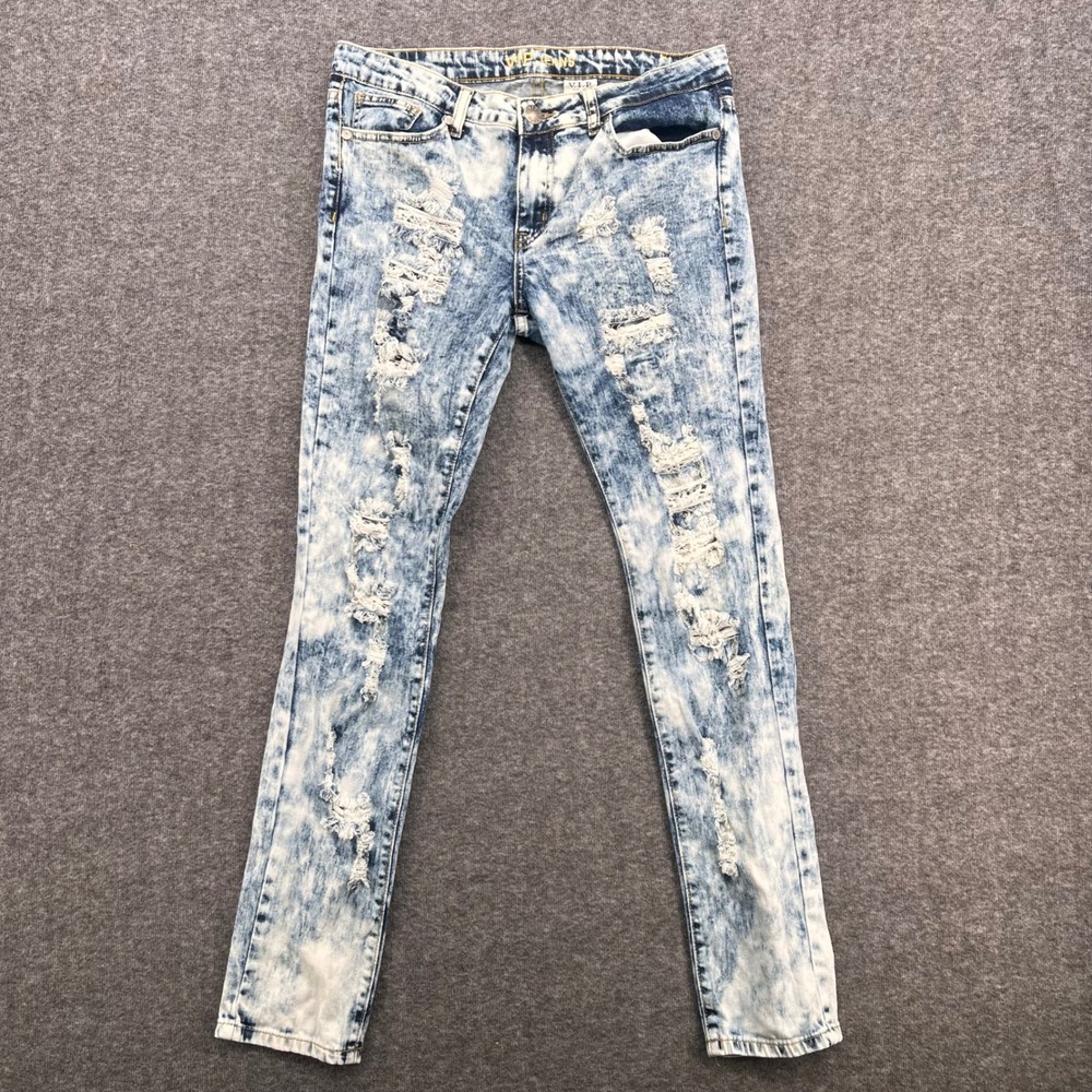 VIP Jeans Womens Acid Wash Distressed Skinny Jeans Blue Size 9/10 Mid rise y2k